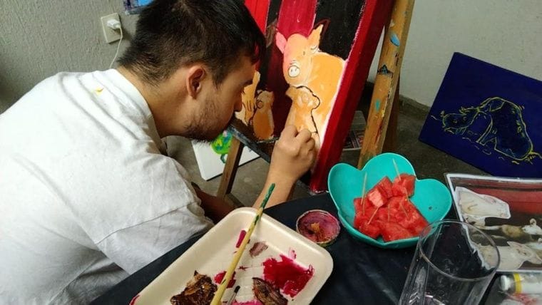 Los tres Cerditos y su mamá Pintura al óleo La Familia II