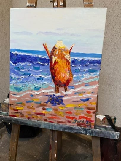 Juancho en el mar - Pintura al oleo